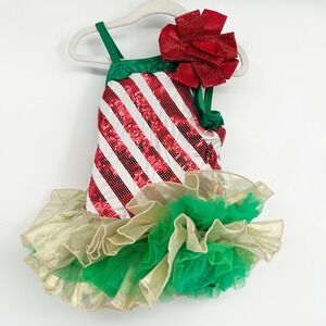 Weissman Girls Sequin Candy Cane‎ Holiday Festive Tutu Dance Pageant Leotard SC